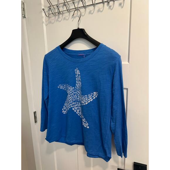 Fresh Produce 3/4 Sleeve Blue Starfish Cotton Blouse Beach Boho Womens Sz Medium - Picture 5 of 8